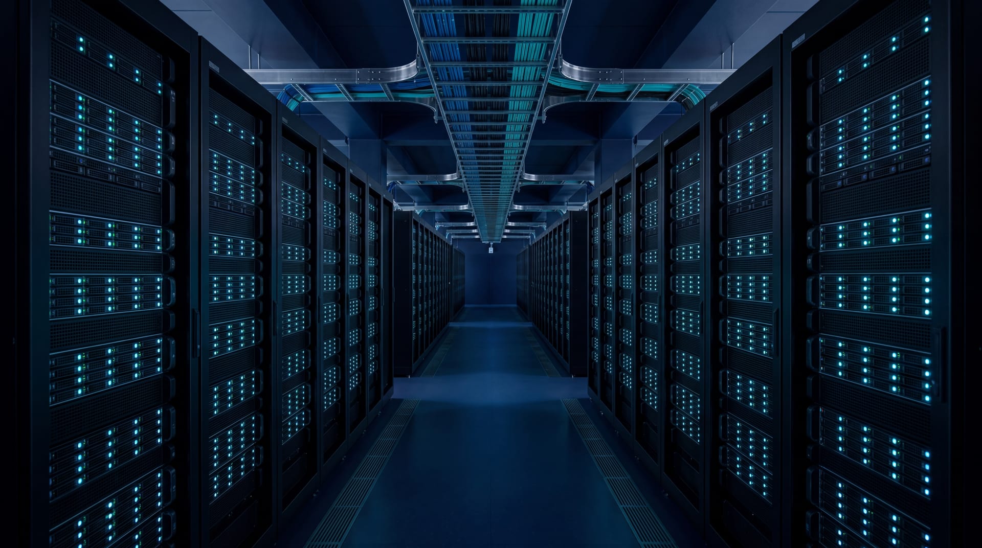 Shore-side data centre cold aisle with rack-mounted equipment